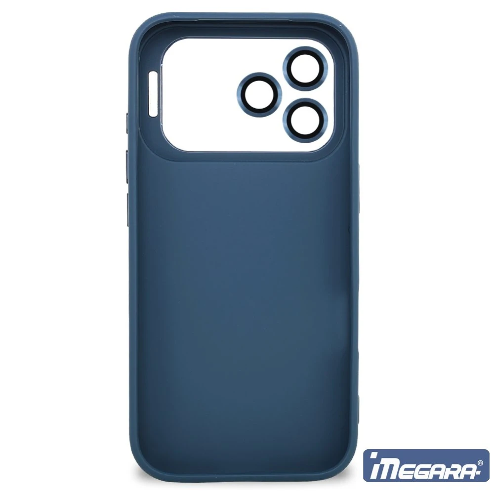 Szczegół etui Megara dla Apple iPhone 17 Pro Max - rant ochronny wyświetlacza i podwyższone krawędzie wokół aparatu