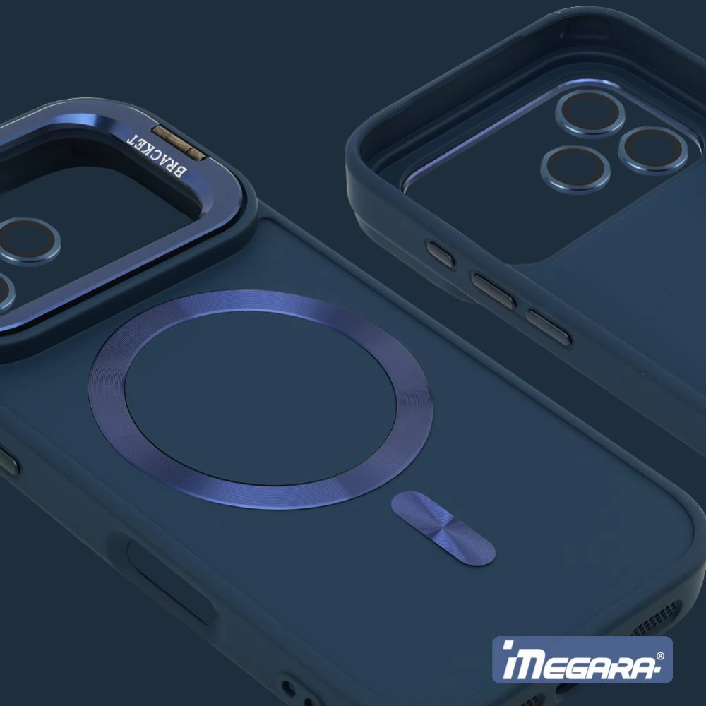 Kompatybilne z MagSafe plecki Megara w kolorze granatowym, idealne dla iPhone 17 Pro Max z ładowaniem bezprzewodowym