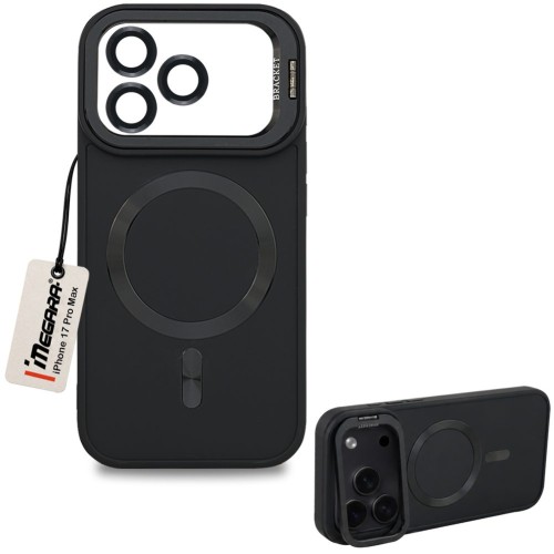 Czarne etui Megara do Apple iPhone 17 Pro Max, widok z przodu, idealnie dopasowane plecki chroniące telefon 6.9 cala