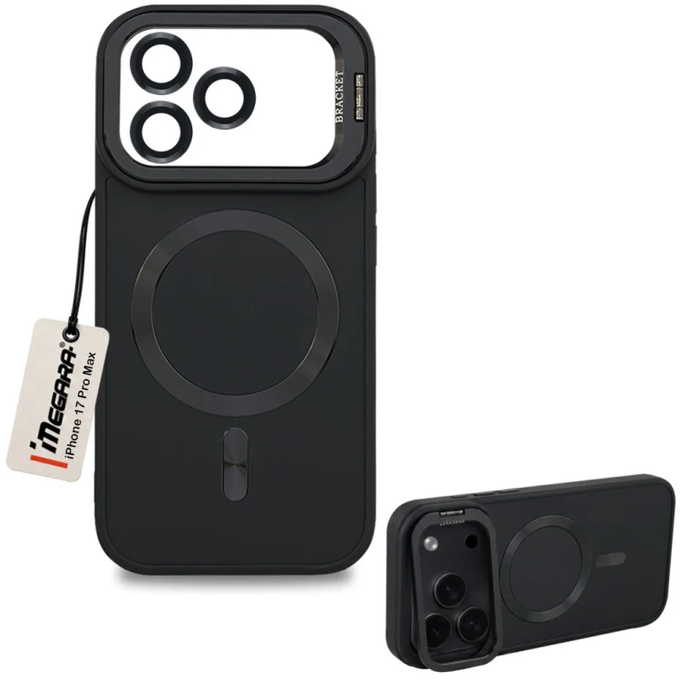 Czarne etui Megara do Apple iPhone 17 Pro Max, widok z przodu, idealnie dopasowane plecki chroniące telefon 6.9 cala