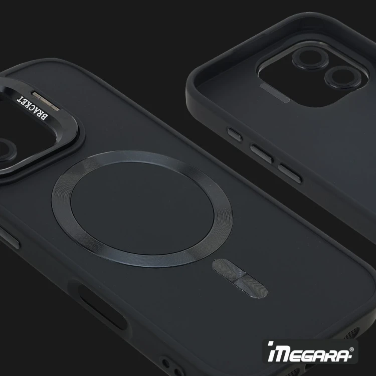 Solidna obudowa ochronna Megara MagSafe do iPhone 17 w czarnym kolorze, z antypoślizgową strukturą i pełną kompatybilnością z ładowaniem bezprzewodowym