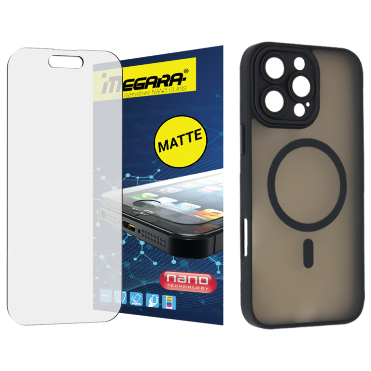 Szkło hybrydowe do iPhone 16 Pro Max MATOWE + MagSafe ETUI czarne TPU