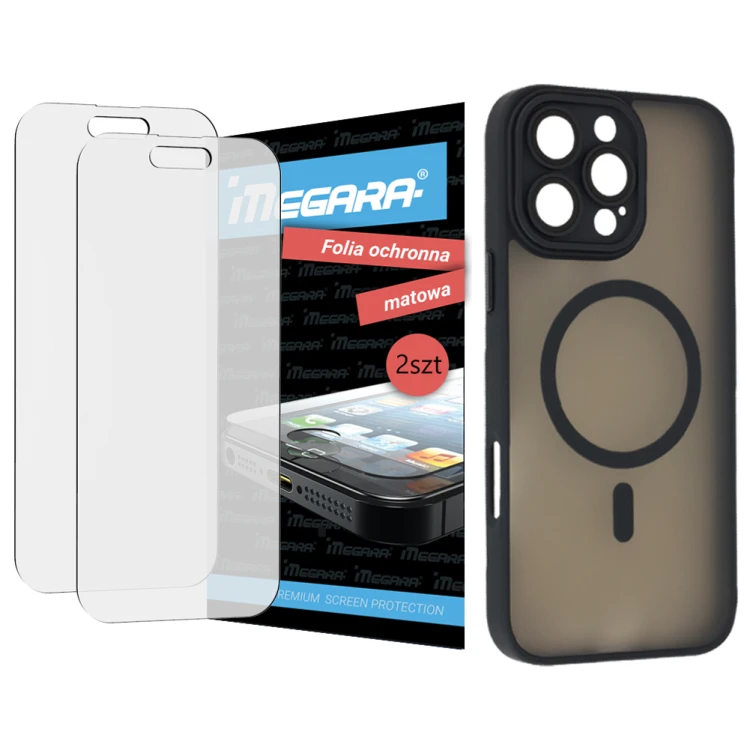 Folia do iPhone 16 Pro Max ochronna MATOWA + MagSafe ETUI czarne TPU