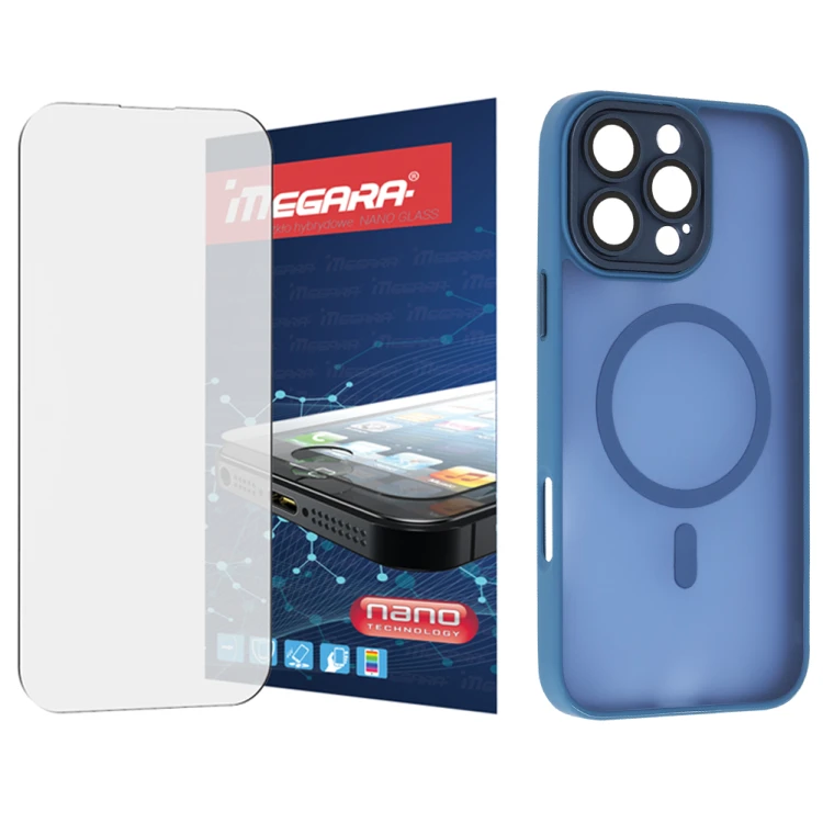 Szkło hybrydowe do iPhone 16 Pro Max + MagSafe ETUI niebieskie TPU