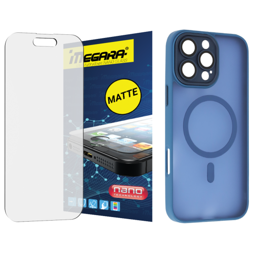 Szkło hybrydowe do iPhone 16 Pro Max MATOWE + MagSafe ETUI niebieskie TPU