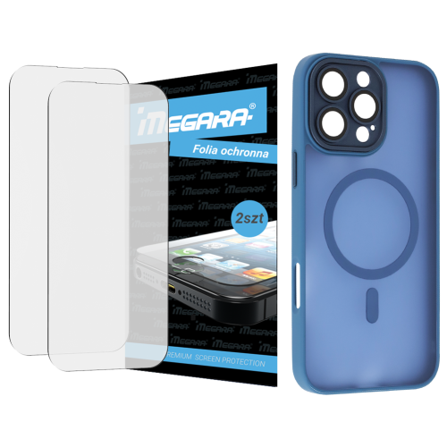 Folia do iPhone 16 Pro Max ochronna + MagSafe ETUI niebieskie TPU