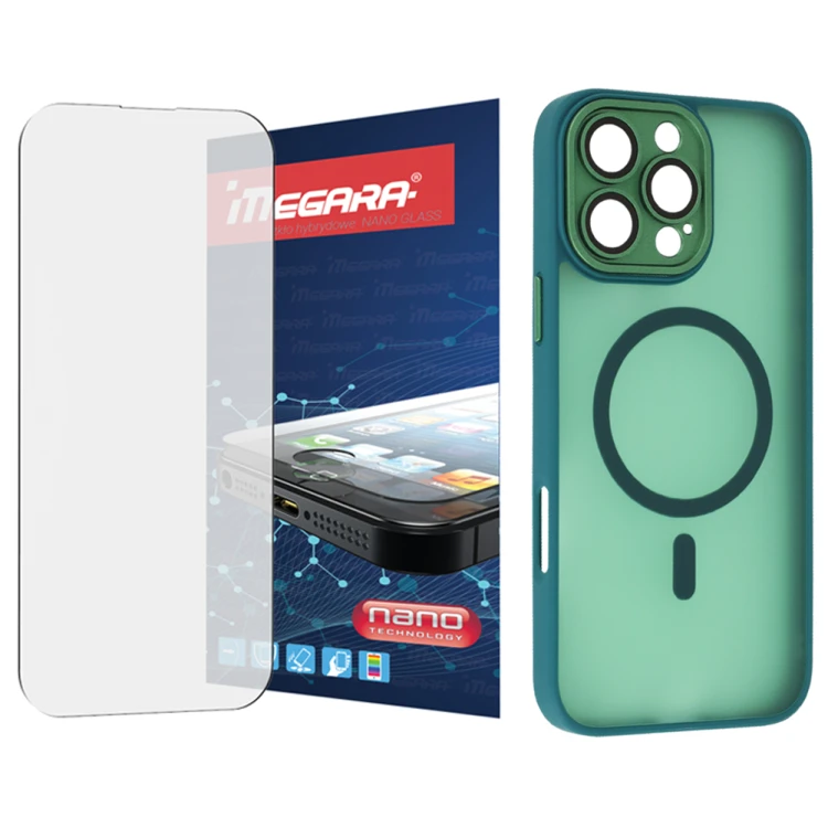 Szkło hybrydowe do iPhone 16 Pro Max + MagSafe ETUI zielone TPU