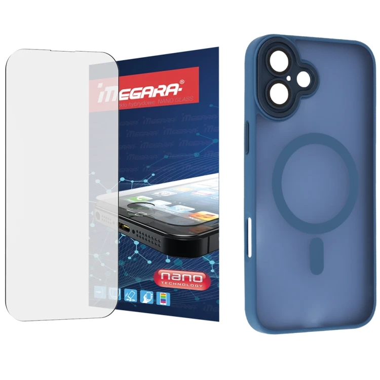 Szkło hybrydowe do iPhone 16 PLUS + MagSafe ETUI niebieskie TPU