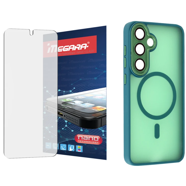 Szkło hybrydowe do Samsung Galaxy S25 Plus + MagSafe ETUI zielone TPU
