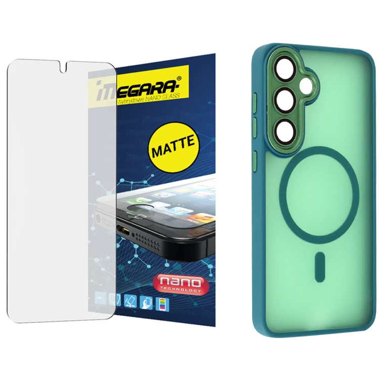 Szkło hybrydowe do Samsung Galaxy S25 Plus MATOWE + MagSafe ETUI zielone