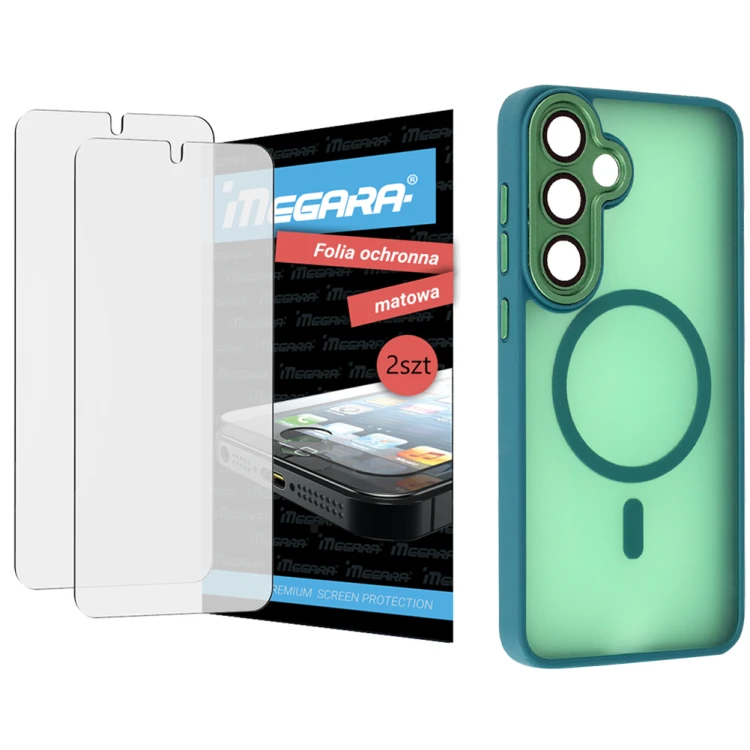 Folia do Samsung Galaxy S25 Plus ochronna MATOWA + MagSafe ETUI zielone TPU