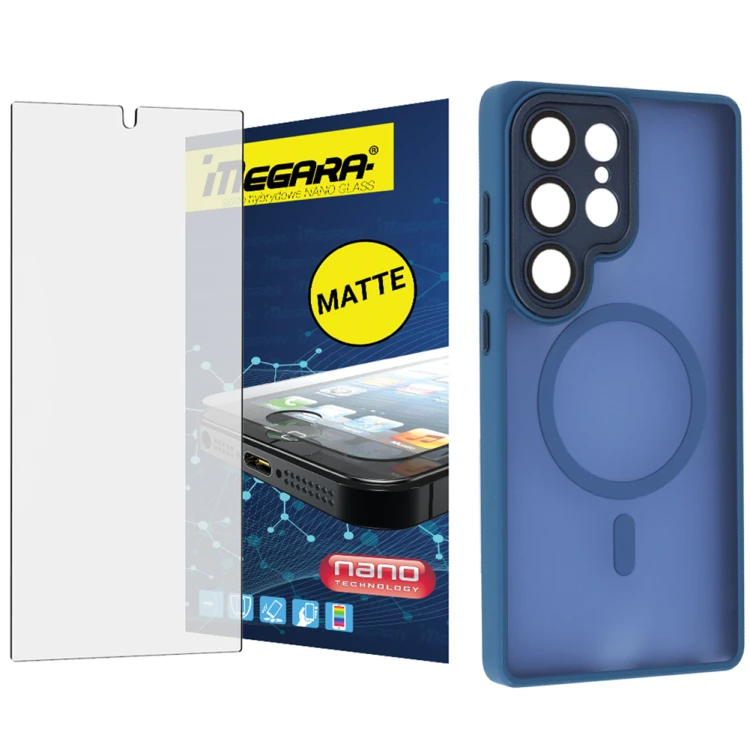 Szkło hybrydowe do Samsung Galaxy S25 Ultra MATOWE + MagSafe ETUI niebieski