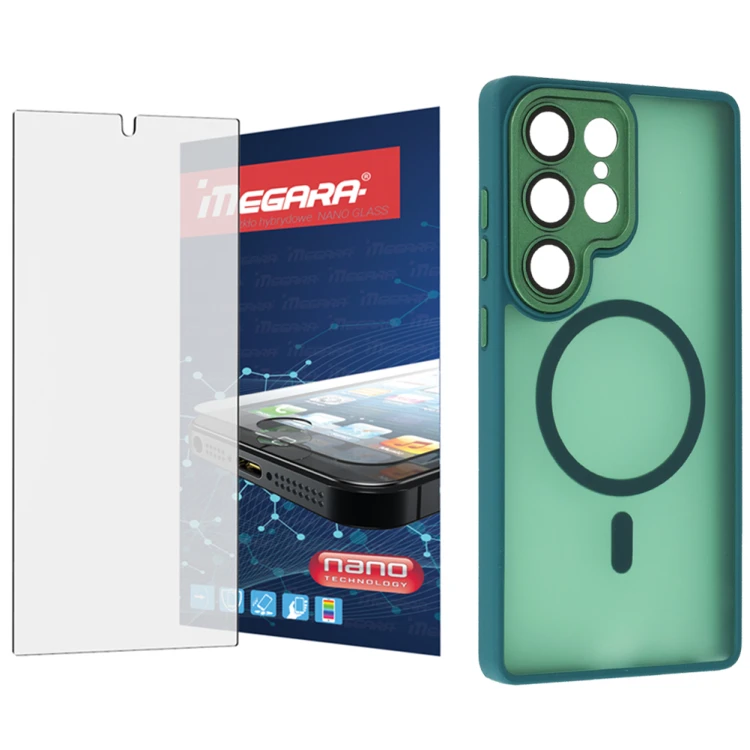 Szkło hybrydowe do Samsung Galaxy S25 Ultra + MagSafe ETUI zielone TPU