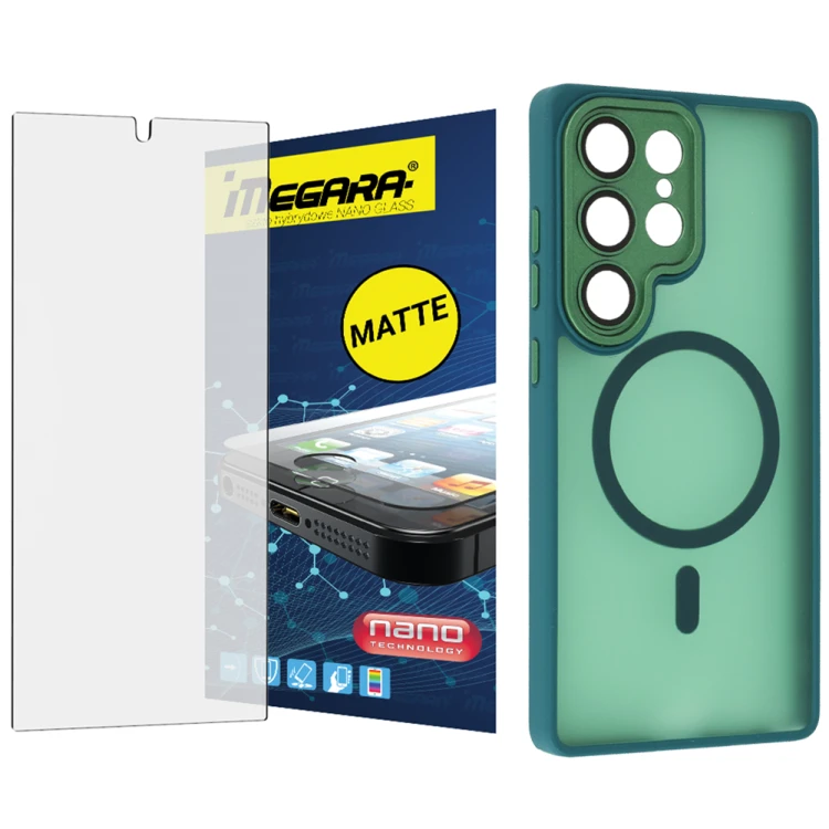 Szkło hybrydowe do Samsung Galaxy S25 Ultra MATOWE + MegaSafe ETUI zielone