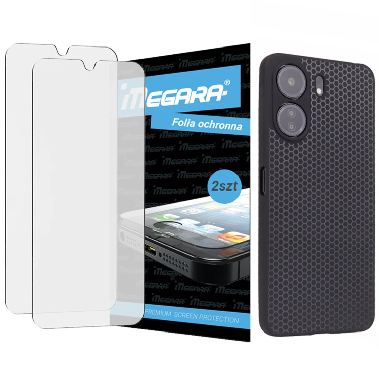 Folia do XIAOMI REDMI 13C - 6.74" ochronna + ETUI silikonowe czarne TPU