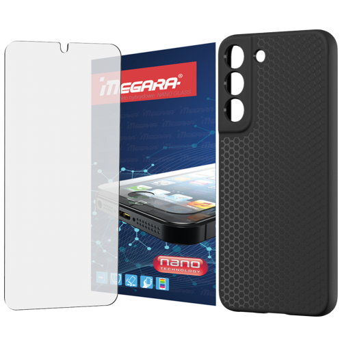 Szkło hybrydowe do SAMSUNG GALAXY S22 ochronne + ETUI silikonowe czarne TPU