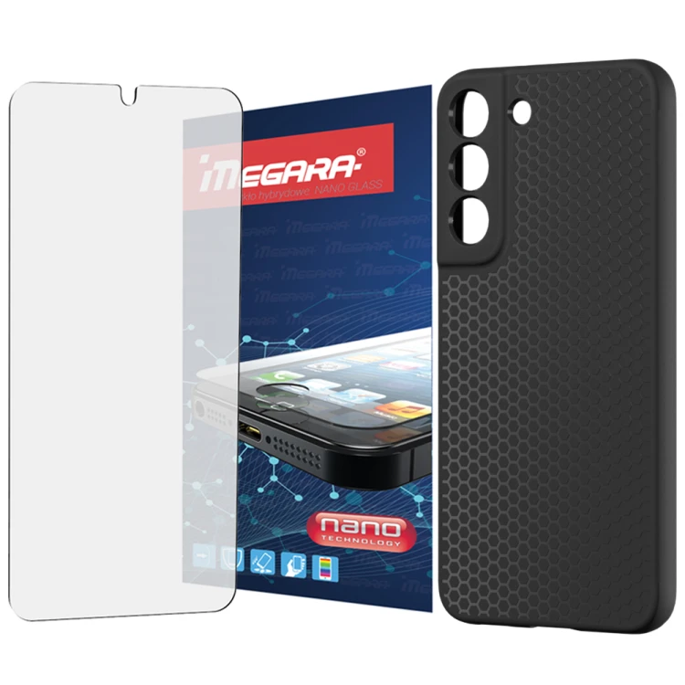 Szkło hybrydowe do SAMSUNG GALAXY S22 ochronne + ETUI silikonowe czarne TPU