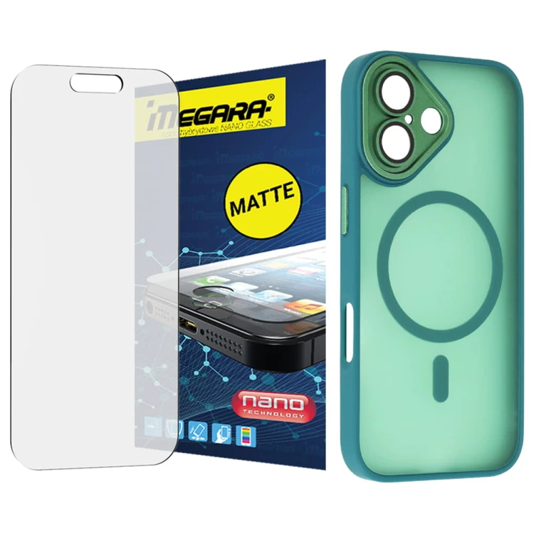 Szkło hybrydowe do iPhone 17 MATOWE + MagSafe ETUI zielone TPU