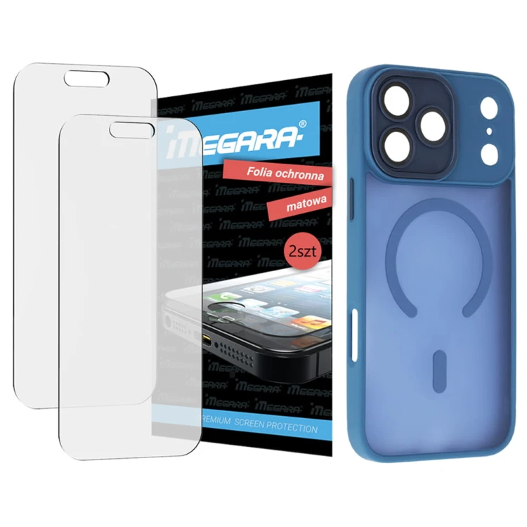 2x Folia ochronna do iPhone 17 Pro MATOWA + MagSafe ETUI niebieskie TPU