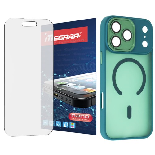 Szkło hybrydowe do iPhone 17 Pro Max + MagSafe ETUI zielone TPU