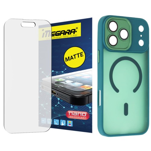 Szkło hybrydowe do iPhone 17 Pro Max MATOWE + MagSafe ETUI zielone TPU