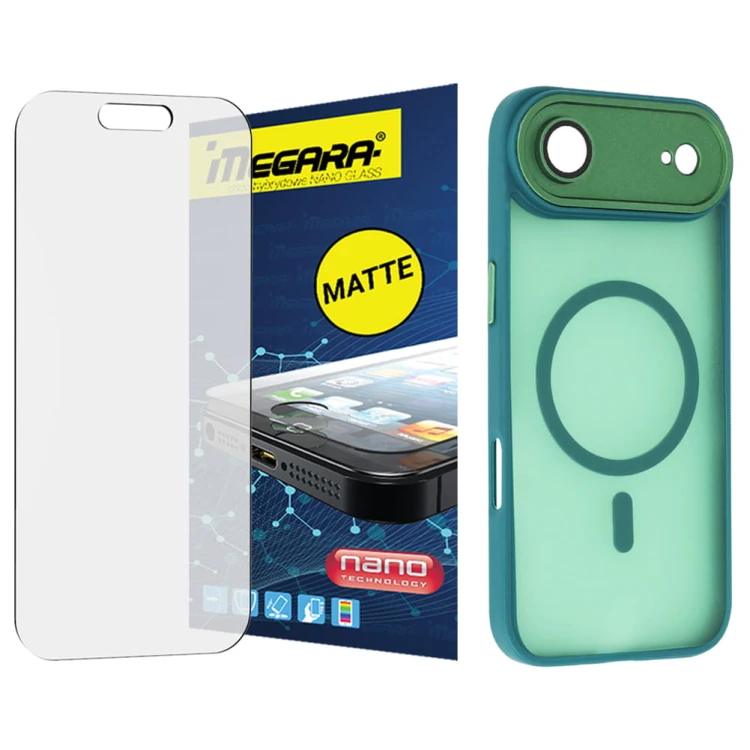 Szkło hybrydowe do iPhone 17 Air MATOWE + MagSafe ETUI zielone TPU