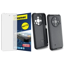 MATOWE Szkło hybrydowe do HAMMER IRON 6 - 6,56 + ETUI silikonowe czarne TPU