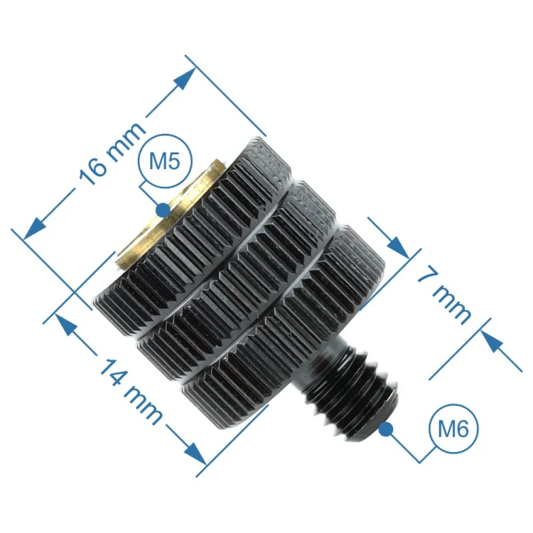 Adapter statywowy M5-M6 na czarno z detalem gwintu 8 mm