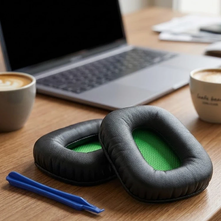 Czarne nauszniki ze skóry syntetycznej Premium z pianką Memory Foam