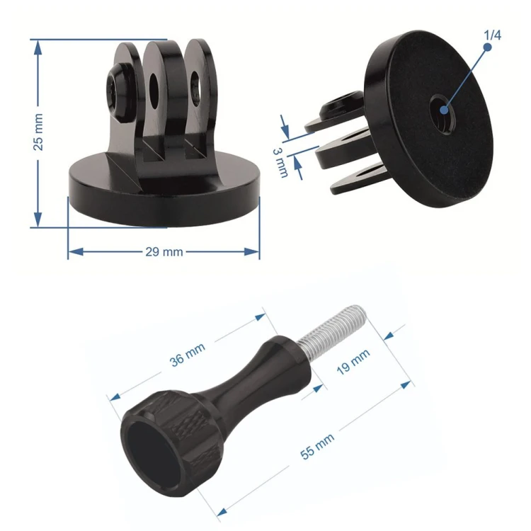 Adapter statywowy do GoPro z gwintem 1/4 cala, szczegół śruby montażowej