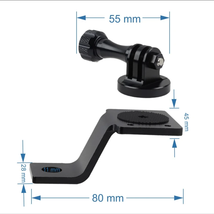 Uchwyt do kamer sportowych z adapterem GoPro i detalem mocowania na lusterko
