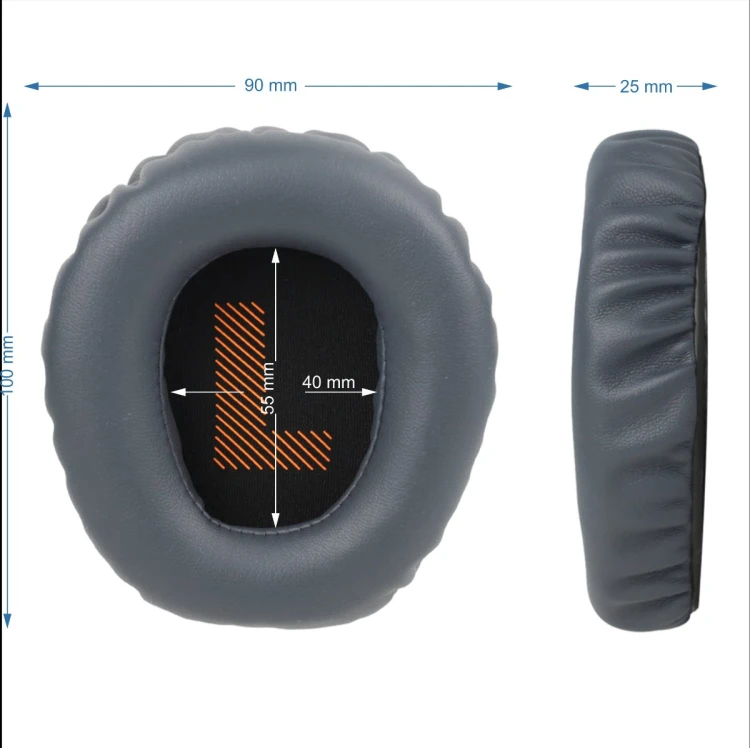 Szare pady słuchawkowe JBL QUANTUM Q100, szczegół wykończenia, montaż na zatrzask