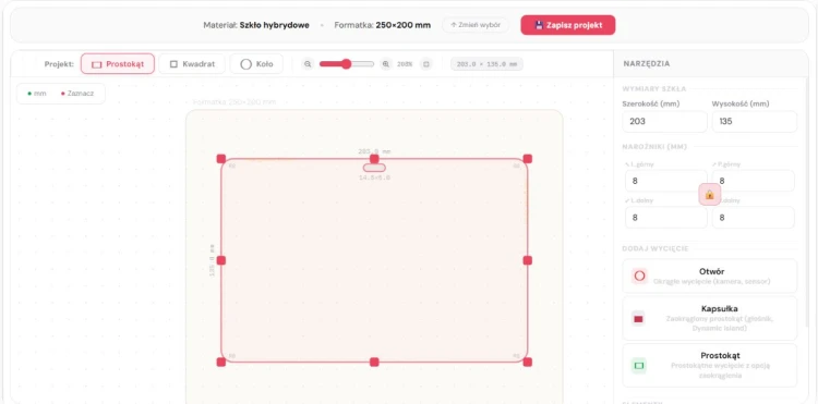 Szkło hybrydowe ochronne 7H na wymiar 250x200 mm na ekran tabletu i nawigacji – KREATOR MEGARA
