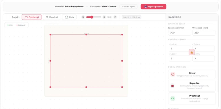 Szkło hybrydowe ochronne 7H na wymiar 350x300 mm na ekran laptopa i tabletu graficznego – KREATOR MEGARA
