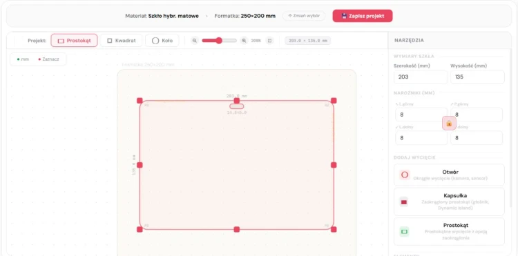 Matowe szkło hybrydowe ochronne 7H na wymiar 250x200 mm na ekran tabletu i nawigacji – KREATOR MEGARA