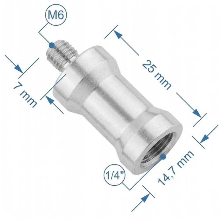 Adapter do statywów z gwintem M6 na 1/4" - szczegóły wykonania i wykończenia z aluminium