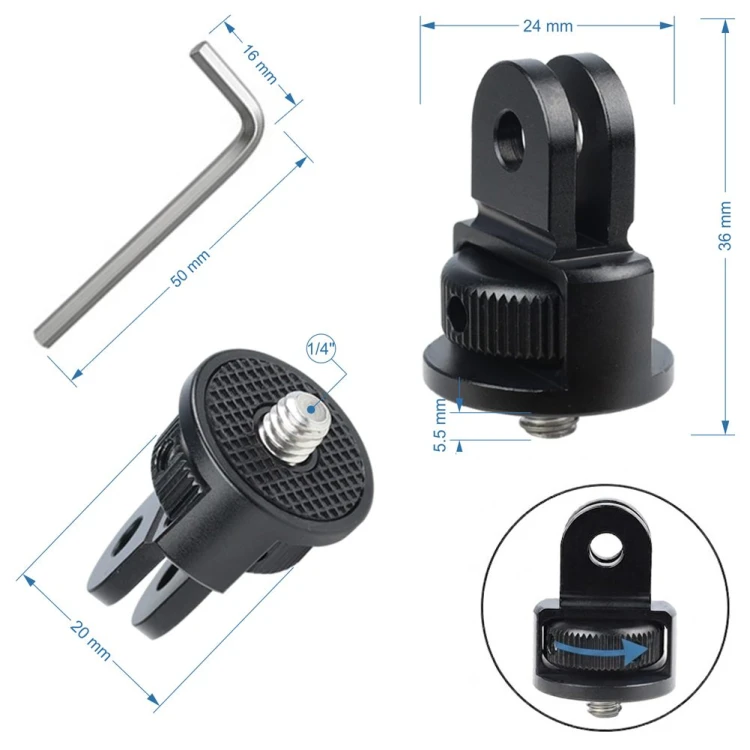 Detale mocowania gwintowego 1/4" do kamer sportowych, precyzyjne wykonanie z metalu dla idealnego dopasowania