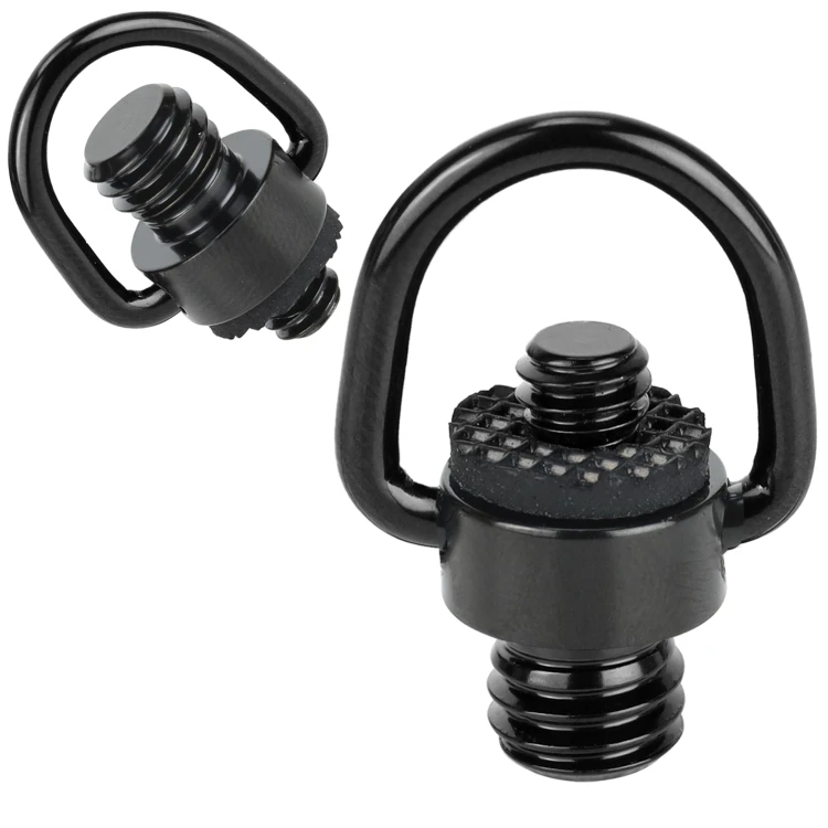 Adapter 1/4" męski na 3/8" męski z uchem D-Ring Megara, widok z przodu, idealny do akcesoriów foto-video