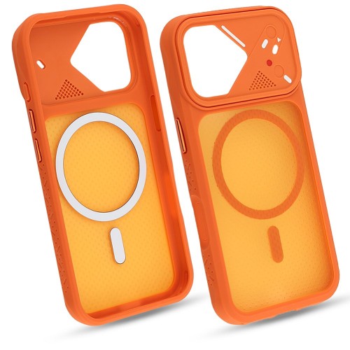 Pomarańczowe etui do iPhone 17 MagSafe Case Megara, widok z przodu, idealne do ochrony telefonu Apple