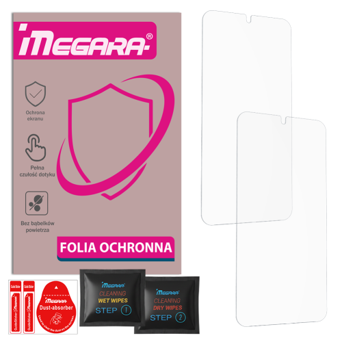 Dwie folie ochronne 4H Megara do Samsung Galaxy S24 Plus 6.7 cala - widok z przodu opakowania, gotowe do montażu.
