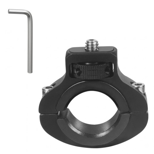 Aluminiowe mocowanie na kierownicę z gwintem 1/4" do roweru i motocykla. Odporne na wstrząsy i warunki atmosferyczne, idealne do montażu akcesoriów i rejestrowania trasy.