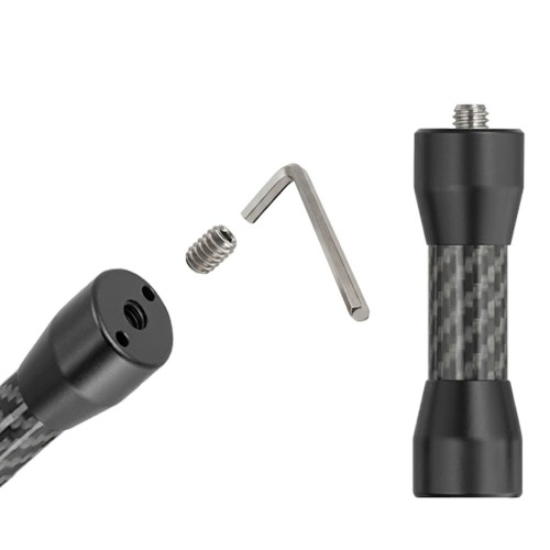 Przedłużka Karbonowa 1/4" męski na 1/4" żeński Adapter do Statywu 76 mm, widok z przodu ukazujący całą konstrukcję.