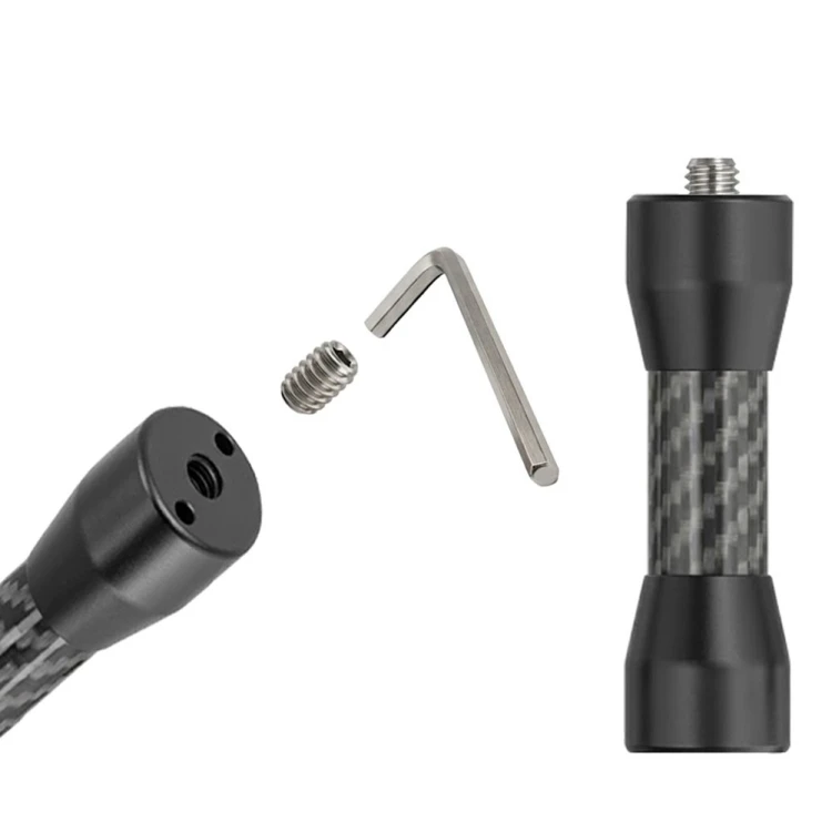 Przedłużka Karbonowa 1/4" męski na 1/4" żeński Adapter do Statywu 76 mm, widok z przodu ukazujący całą konstrukcję.