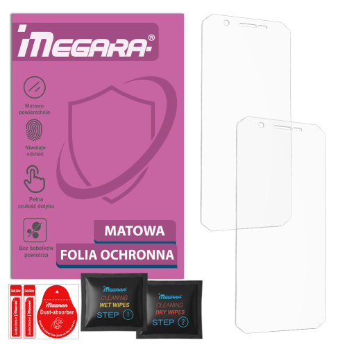 Dwie folie ochronne matowe Megara do Hammer Energy X, widok z przodu opakowania z kompletnym zestawem do aplikacji