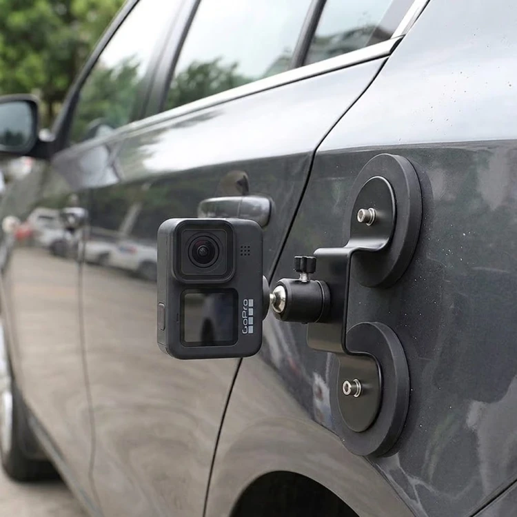 Aluminiowy mocowanie magnetyczne z podwójną podstawą 86mm, czarne, gwarantuje pełną regulację kąta 360 stopni dla nagrań motoryzacyjnych