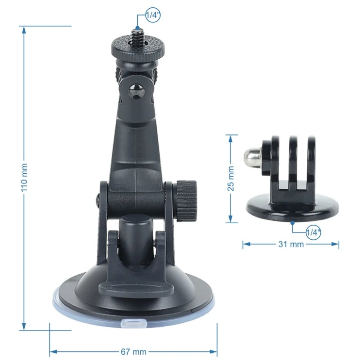 Solidny uchwyt samochodowy z gwintem 1/4 cala i adapterem 3-pin, idealny do kamer sportowych DJI Osmo Action