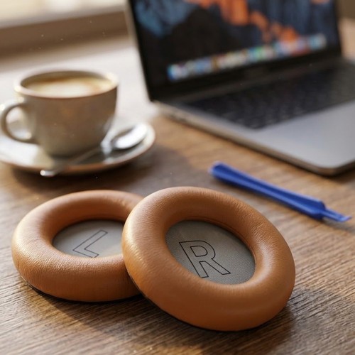 Megara pomarańczowe pady do słuchawek B&O Beoplay HX, wykonane ze skóry naturalnej premium i pianki memory foam