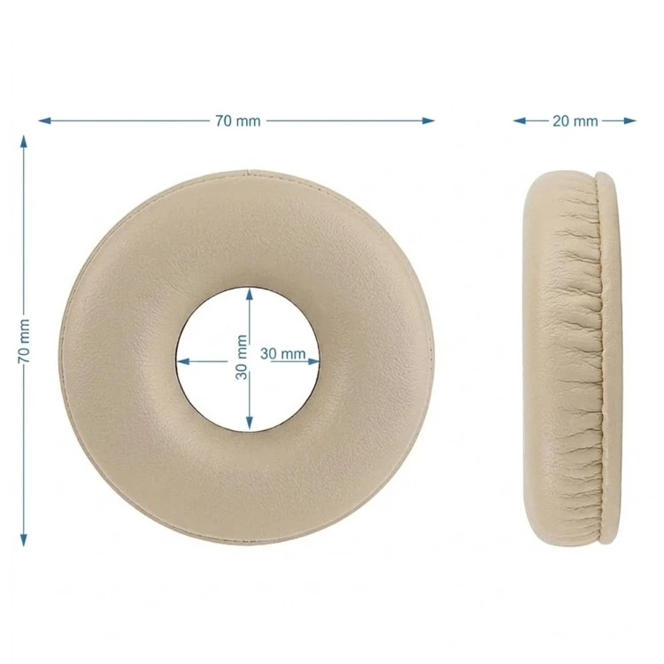 Szczegółowe ujęcie beżowych nauszników z pianką Memory Foam, idealnie dopasowanych do ucha