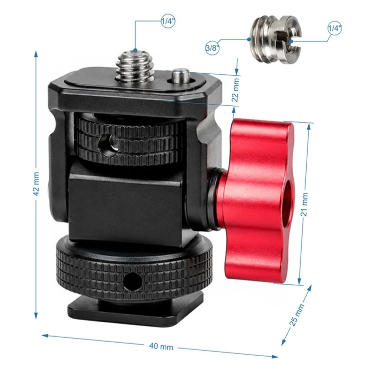 Precyzyjny uchwyt do klatki operatorskiej z gwintem 1/4" na 1/4" i 3/8", z adapterem redukcyjnym w zestawie