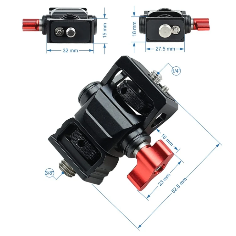 Metalowy adapter montażowy 1/4" na 3/8" do monitora, zbliżenie na precyzyjne gwintowanie